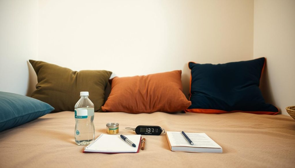 A calm, prepared setting for a psychedelic experience with comfort items