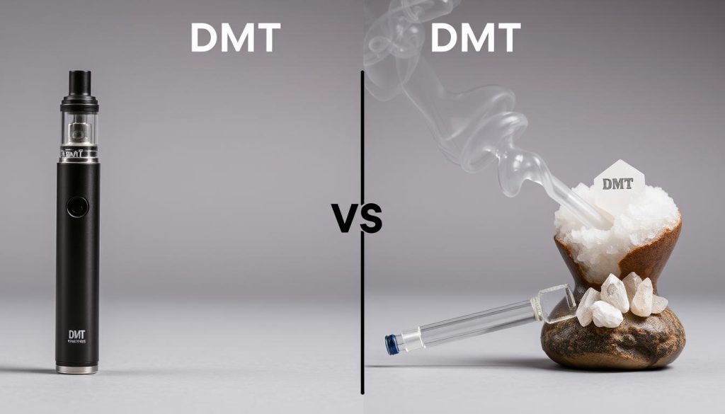 Comparison of DMT vape pen and traditional pipe showing convenience differences between DMT vape vs smoking DMT