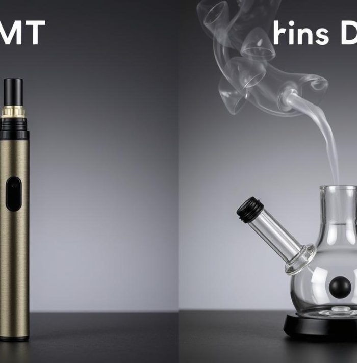 Comparison of DMT vape pen and traditional smoking setup showing DMT vape vs smoking DMT methods