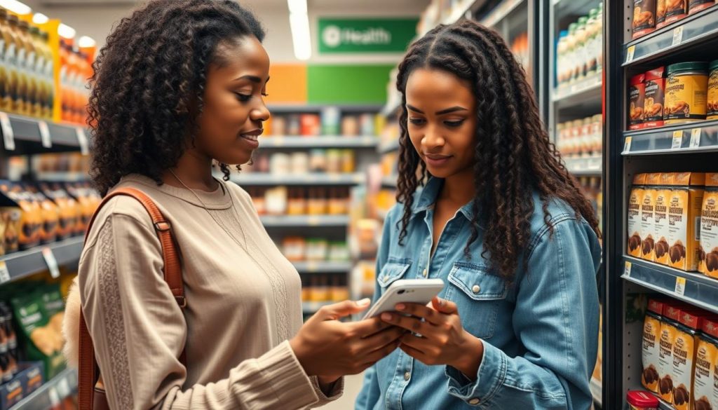 Consumer examining mushroom chocolate product label carefully to make an informed choice