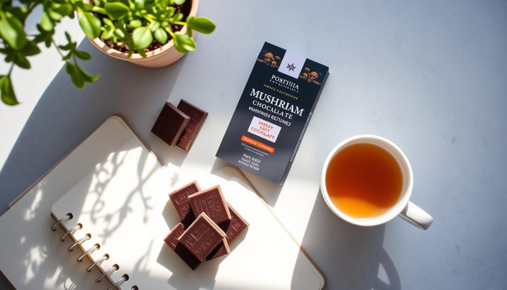 Daily routine with mushroom chocolate, showing practical benefits of mushroom chocolate in everyday life