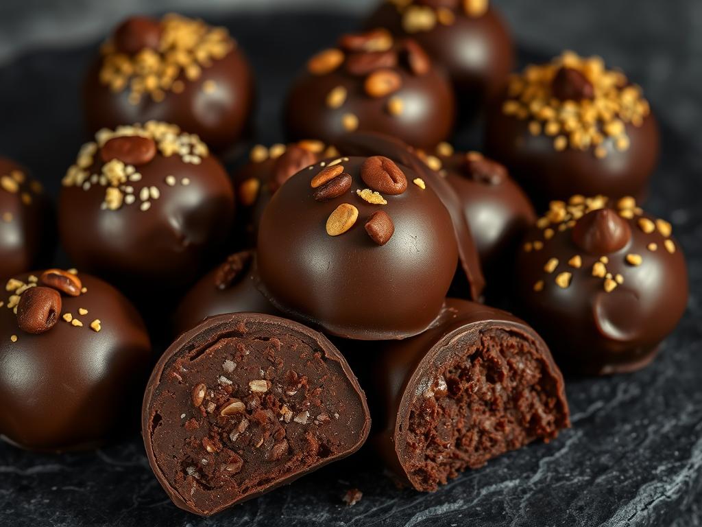 Gourmet mushroom chocolate truffles arranged on a plate