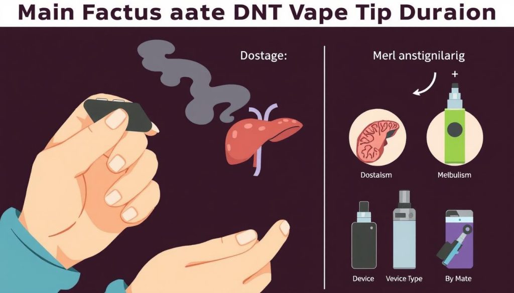 Illustration of factors affecting how long does a DMT vape trip last including dosage, metabolism and device type