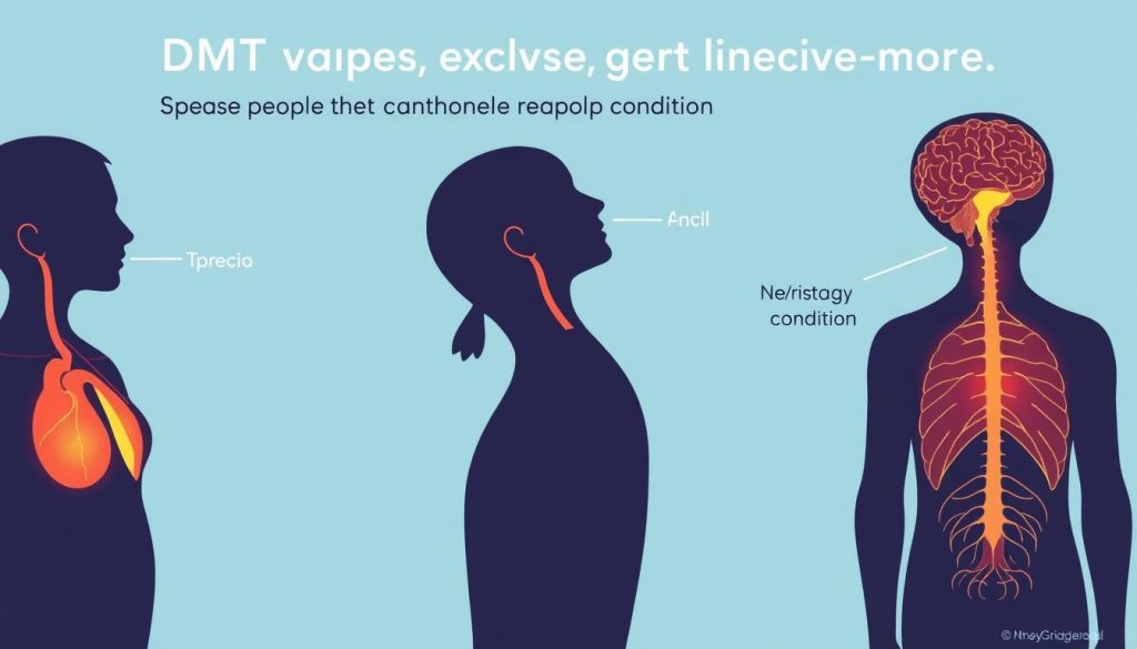 Medical illustration showing how DMT vapes affect individuals with pre-existing health conditions