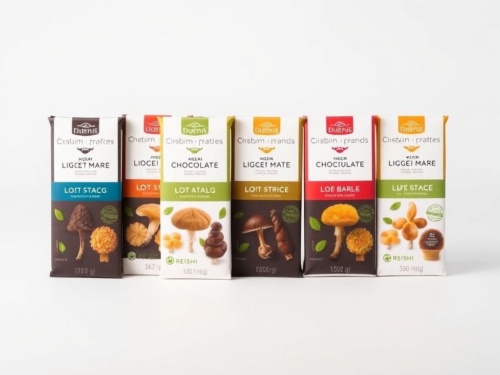 Mushroom chocolate bars with different functional mushroom varieties