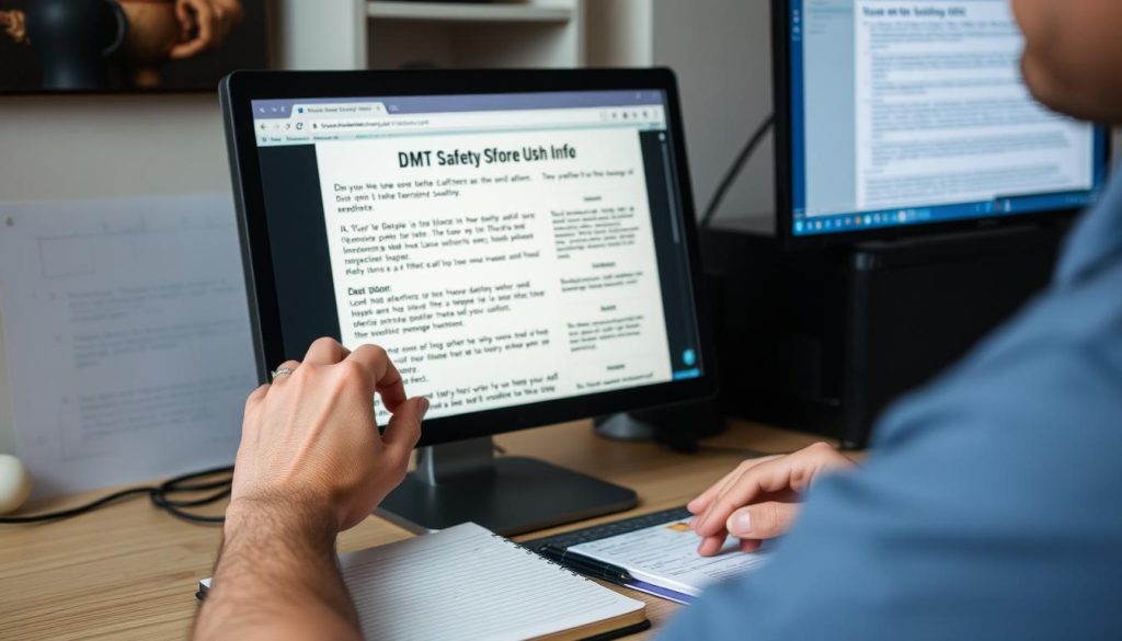Person researching DMT information online showing importance of education about DMT vape vs smoking DMT