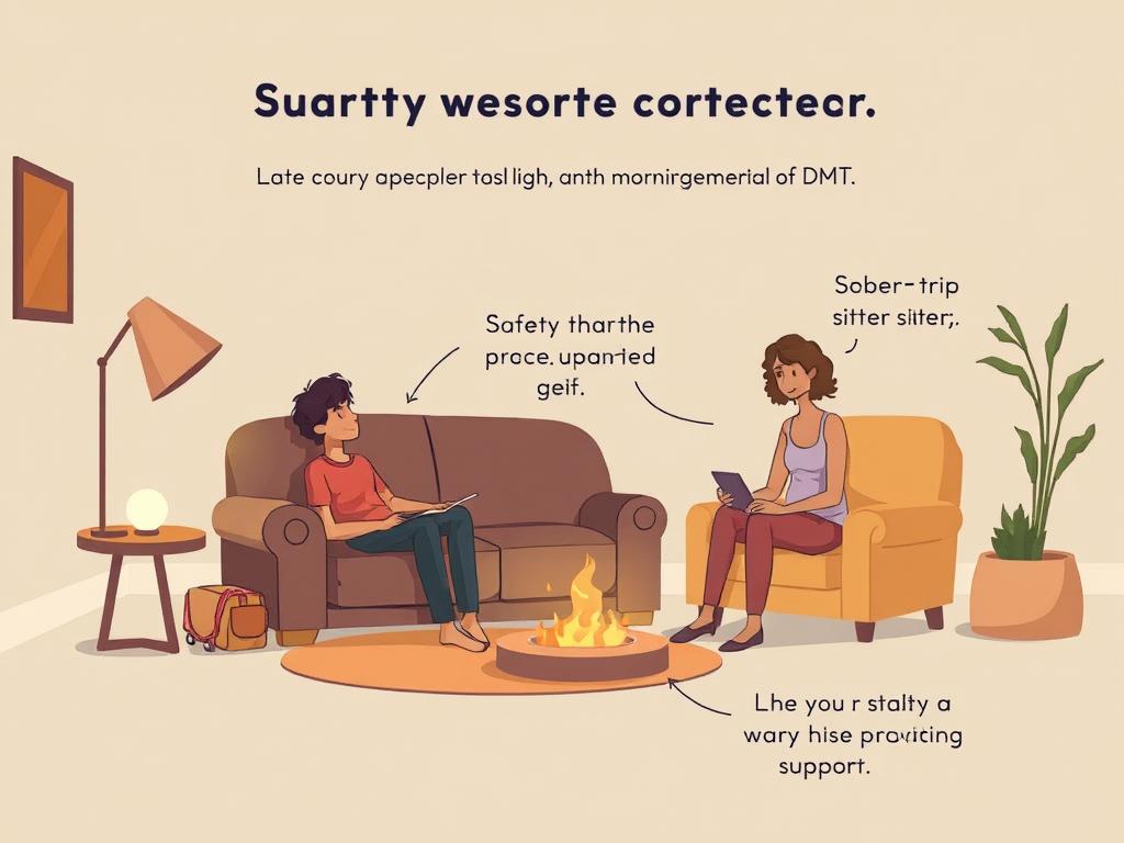 Safety precautions for DMT vape use showing proper setting and trip sitter