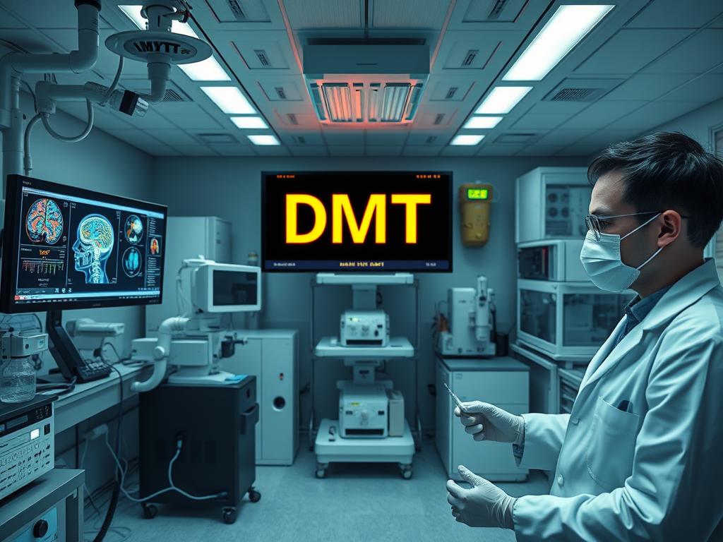 Scientific laboratory researching DMT vapes physical side effects with advanced monitoring equipment