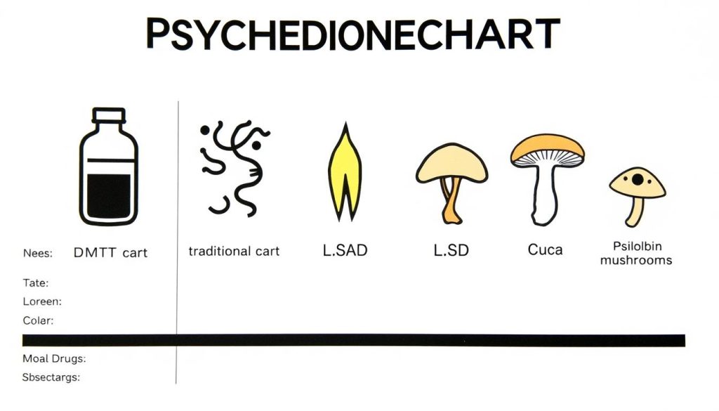 Visual comparison of different psychedelic substances and their forms